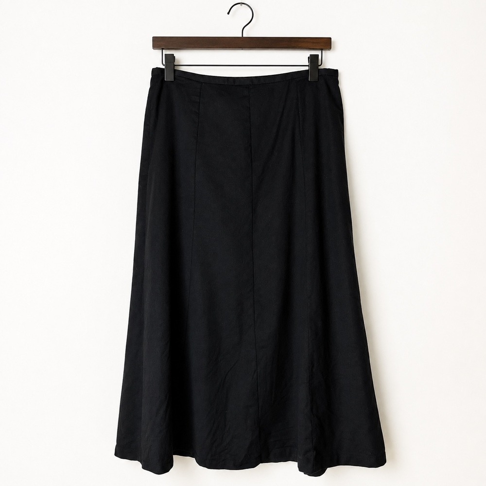 Talbots Midi Skirt Women 10 Black Italian Flannel Wool Blend Preppy Career